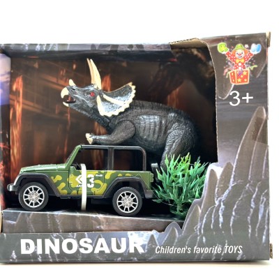 Image of Triceratops with car