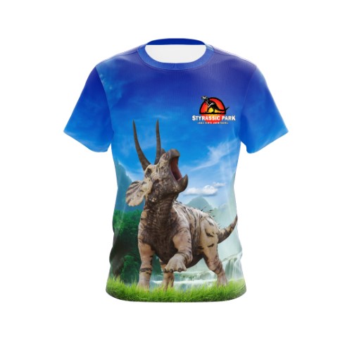 Image of Styrassic Park T-Shirt mit Triceratops auf der Wiese