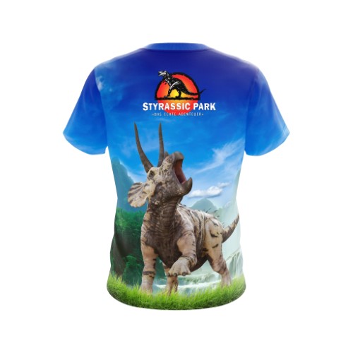 Image of Styrassic Park T-Shirt mit Triceratops auf der Wiese - back